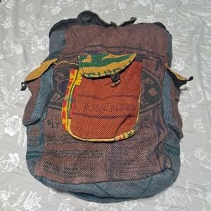 Rice Bag. Backpack. Multicolor. Made In Nepal. 100% Cotton.